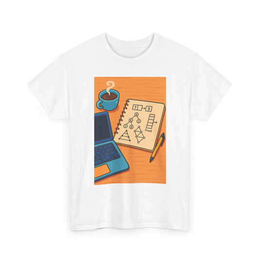 Study Desk T‑Shirt — Laptop, Notes & Coffee Design for Students and Remote Workers