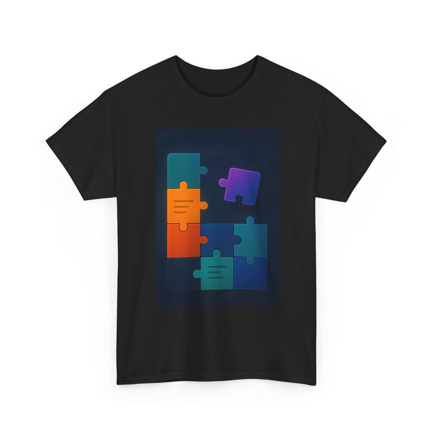 Puzzle Pieces Graphic Tee — Colorful Abstract Jigsaw Design