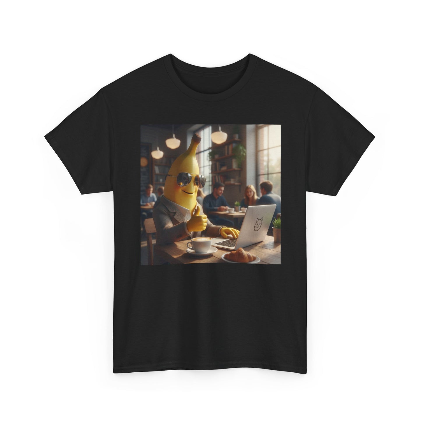 Banana Character at Café T‑Shirt — Funny Coffee Shop Graphic Tee Nanobanana.ai