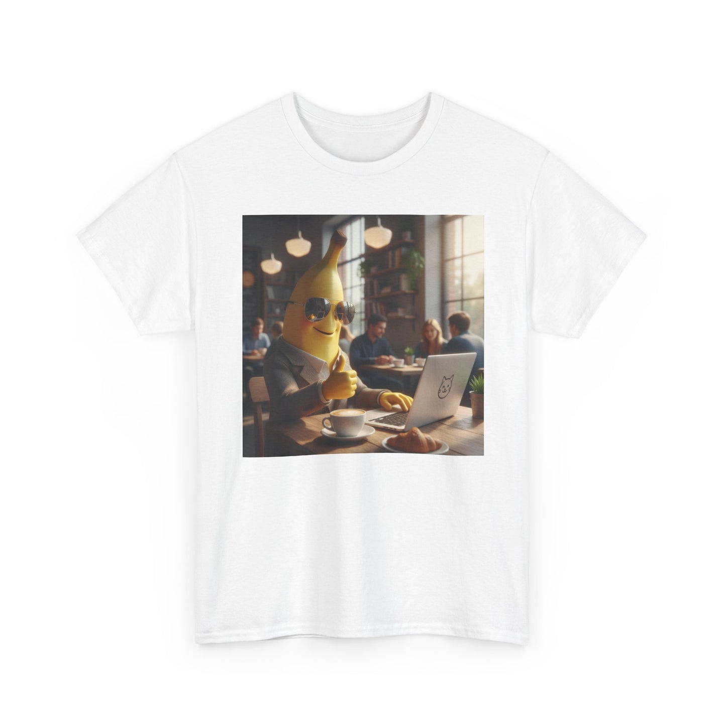 Banana Character at Café T‑Shirt — Funny Coffee Shop Graphic Tee Nanobanana.ai