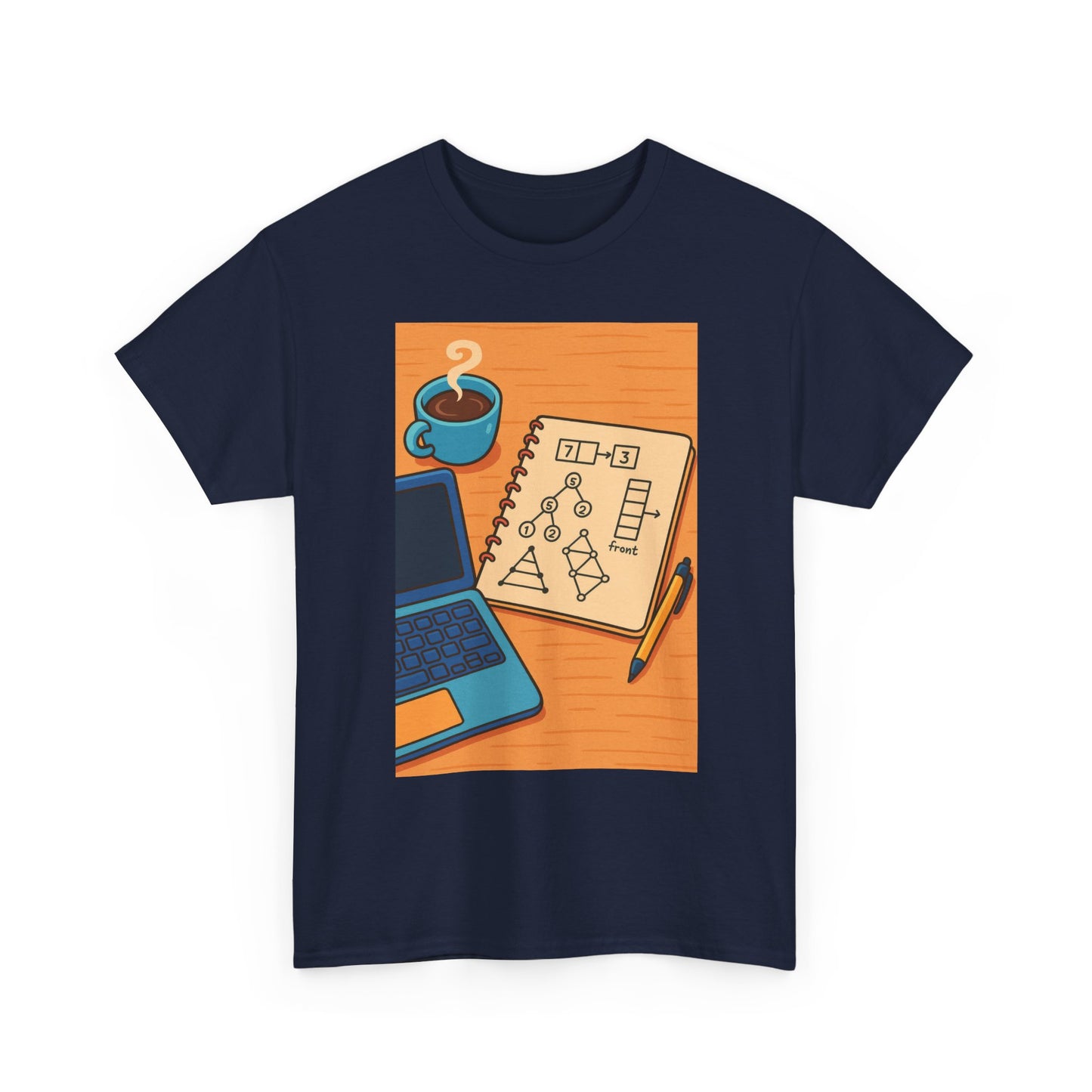 Study Desk T‑Shirt — Laptop, Notes & Coffee Design for Students and Remote Workers