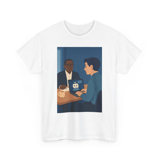 Interview Prep T‑Shirt — Coffee, Laptop & Mock Interview Illustration