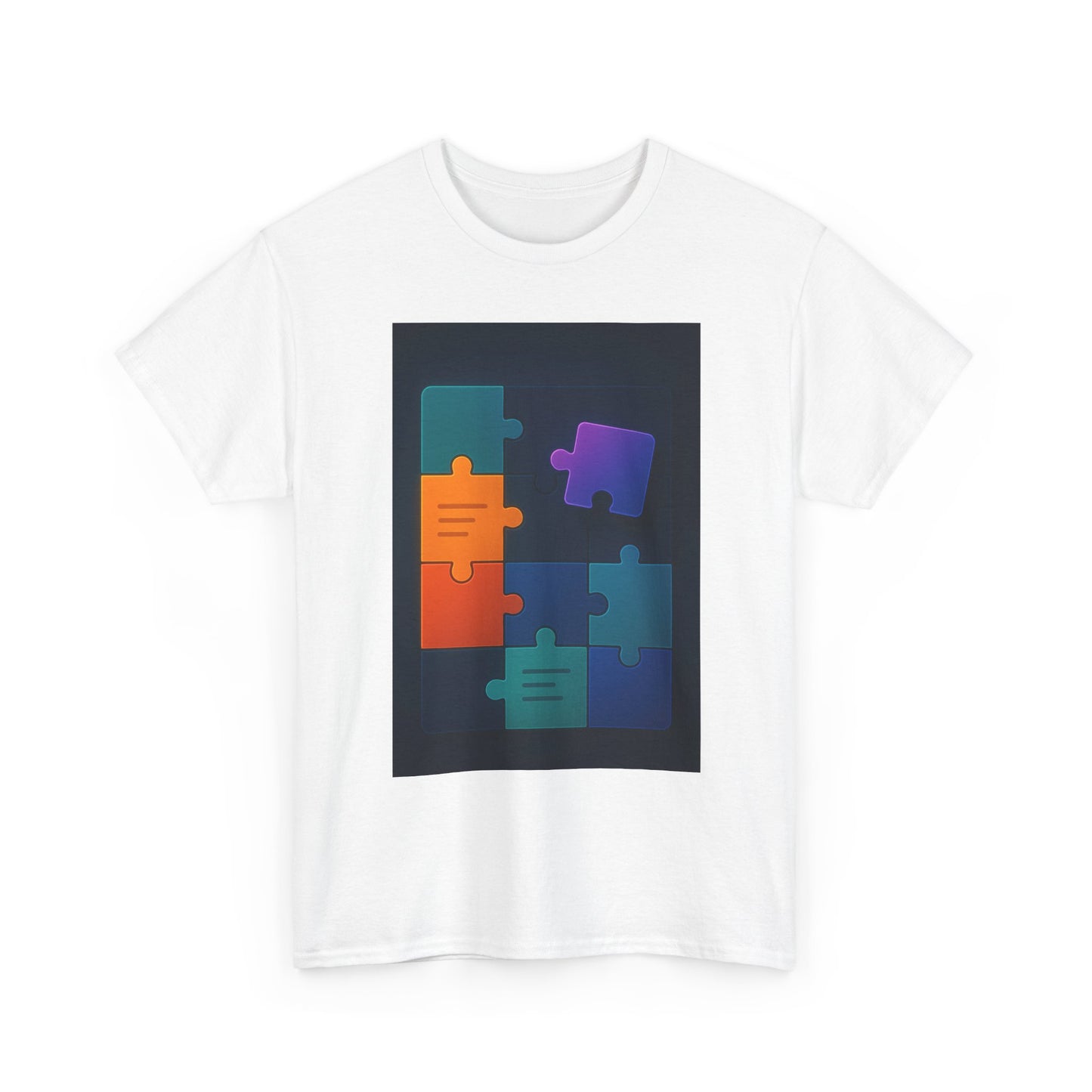 Puzzle Pieces Graphic Tee — Colorful Abstract Jigsaw Design