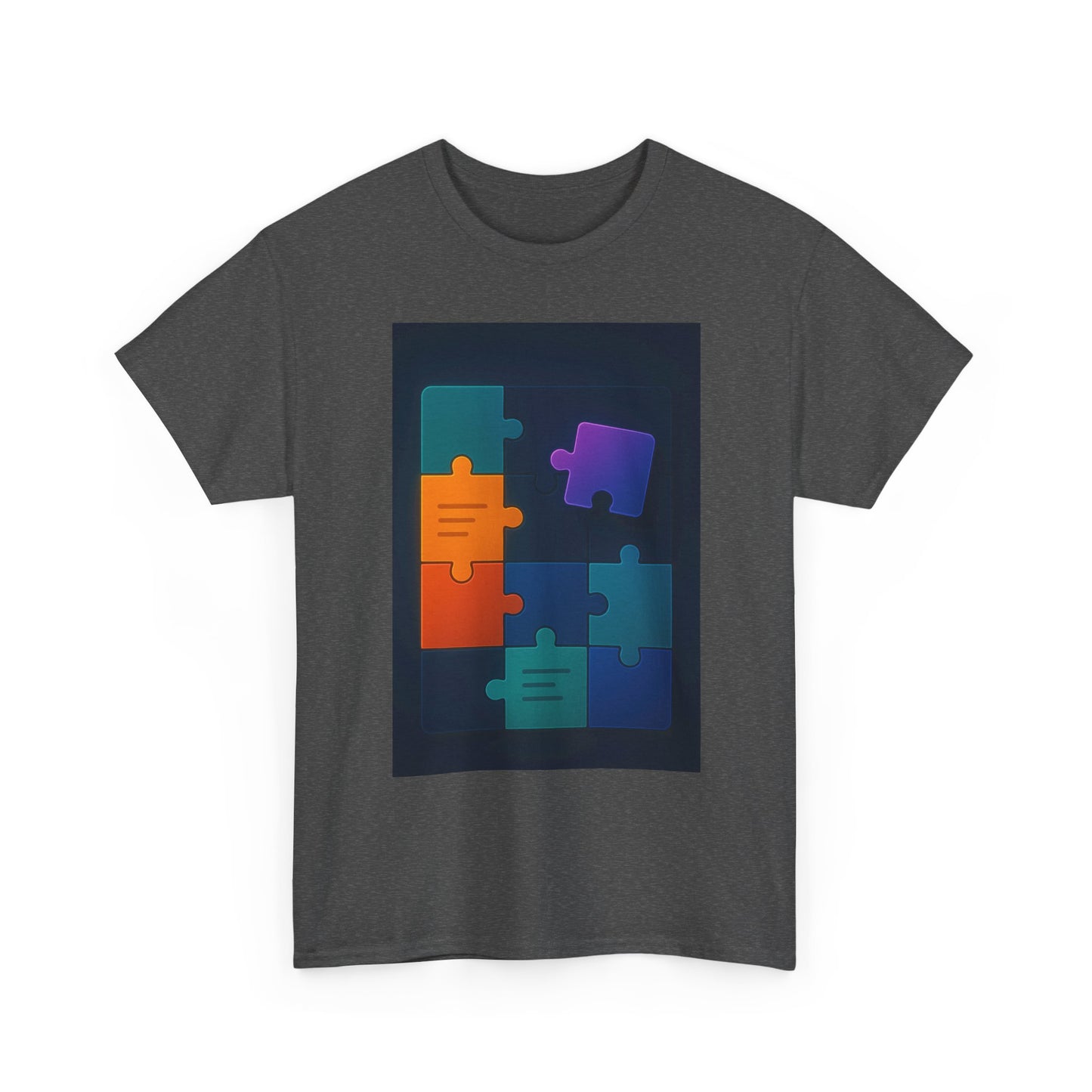 Puzzle Pieces Graphic Tee — Colorful Abstract Jigsaw Design